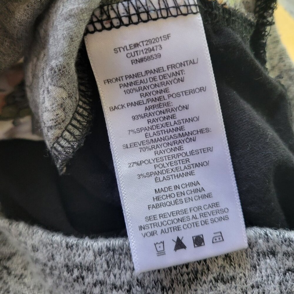Kut from Kloth XXL Plus Top Knit Raglan Sleeve Black Gray Floral FLO61E - Picture 9 of 9